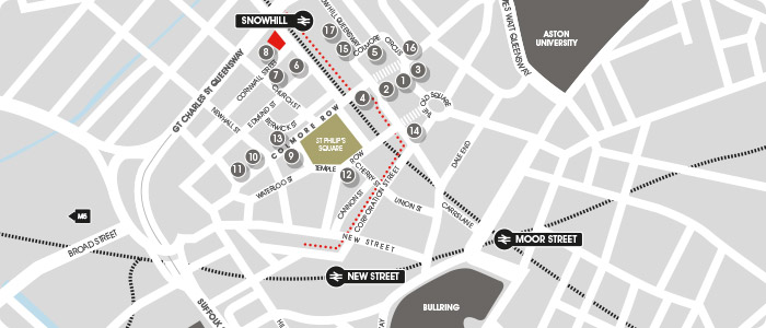 Location map for One Cornwall Street, Birmingham